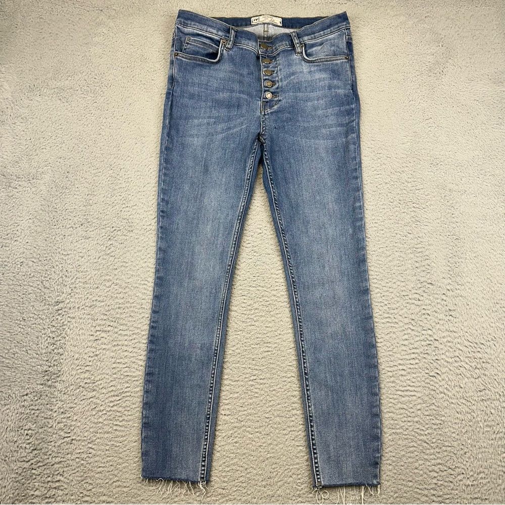 Free People Jeans Womens 28 Blue Skinny Straight Cutoff Stretch Bohemian Casual